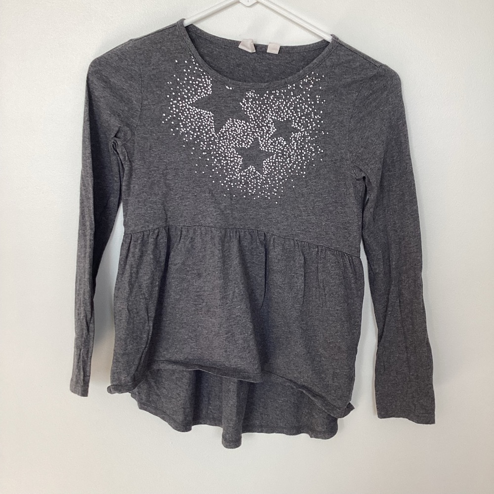 BOGO 🥳 Gap Kids gray high low star studded long sleeve shirt girls L 10 | winter